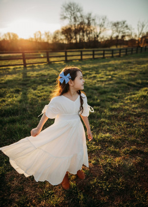 Ivory Cotton Crepe Boho Summer Wedding Flower Girl Dress